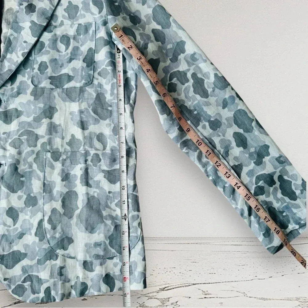 Japanese Linen Mens Blue Camouflage 2pc Matching Set Blazer and Short Size M